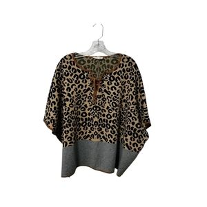 Anthropologie THML Knit Poncho Sweater Cape Animal Print Boho Indie Size S/XS